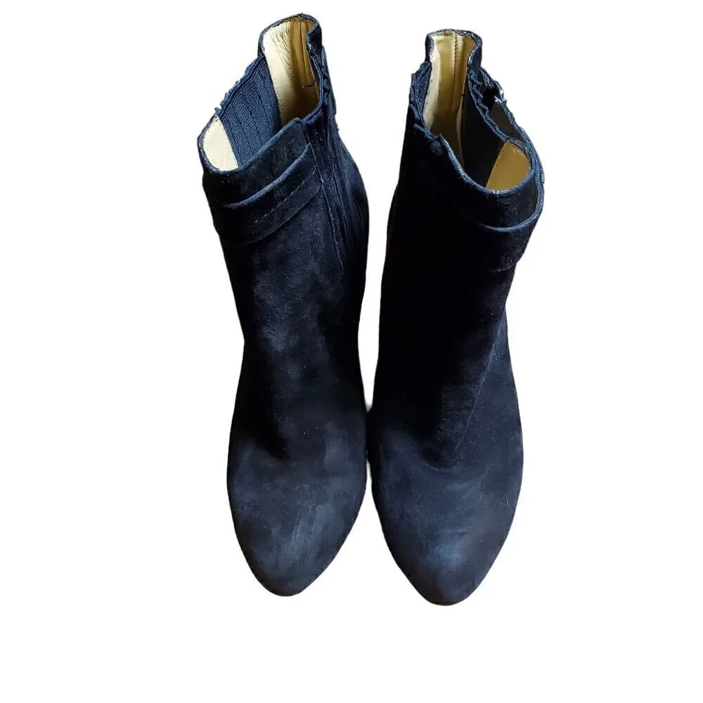 Coach Letty Suede Ankle Wedge Heel Boots Bootie Metal Logo Black Womens‎ 7.5 B